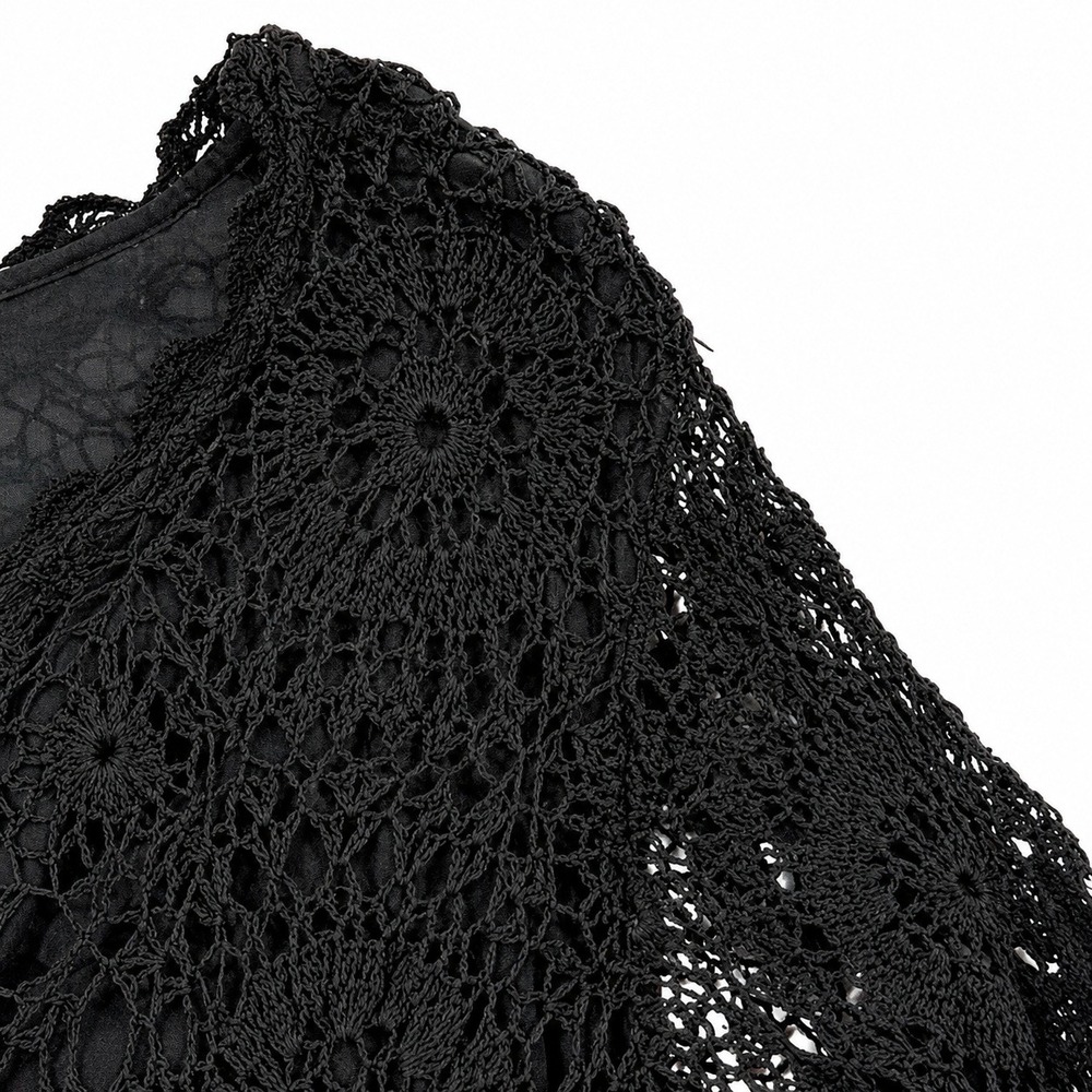Marisol Black Crochet Tunic Top Women XL Cotton Lined Boho Long Sleeve - Picture 7 of 10